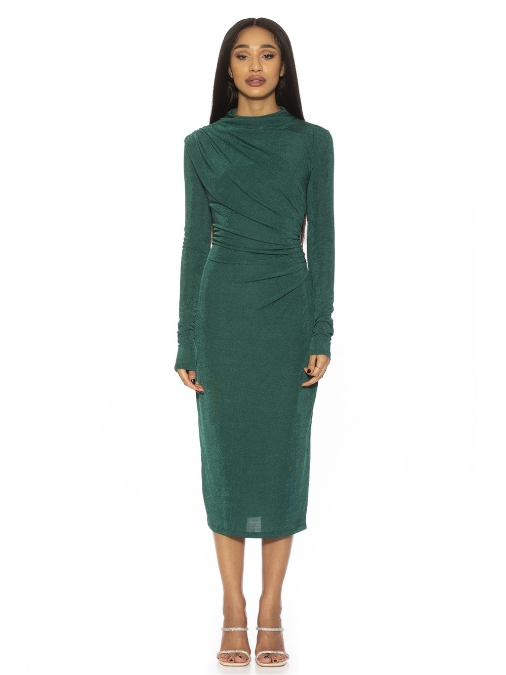 Alexia Admore KIM Draped Slinky Midi Sheath Dress Emerald Green - Small
